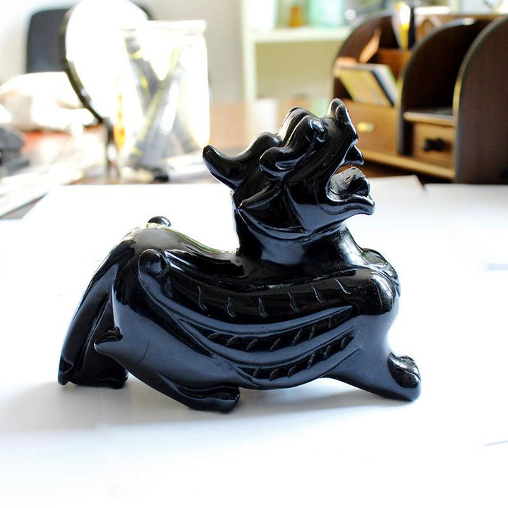 natural black obsidian pixiu feng shui figurine