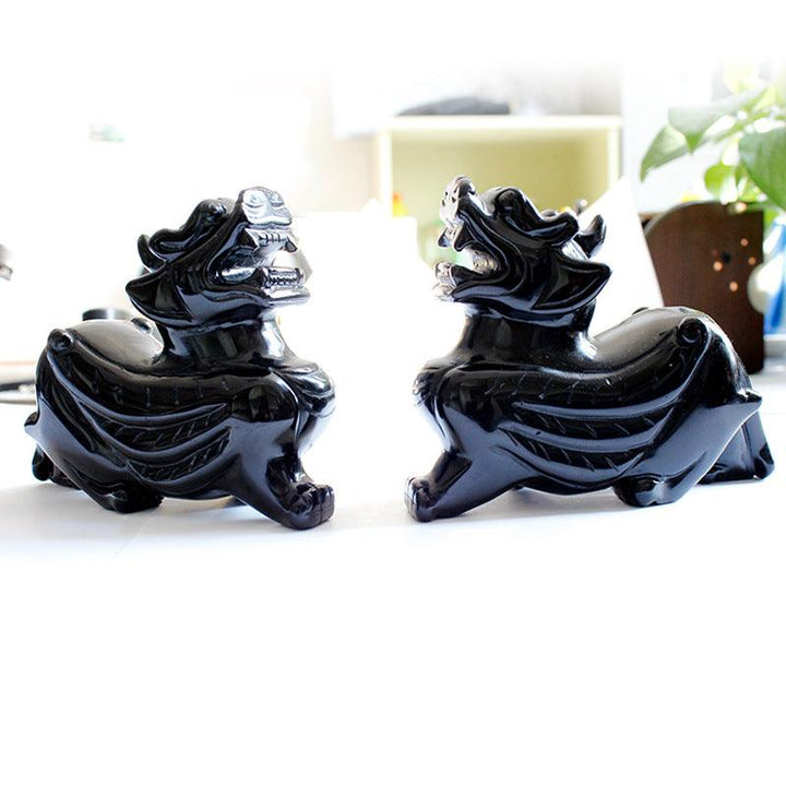 natural black obsidian pixiu feng shui figurine