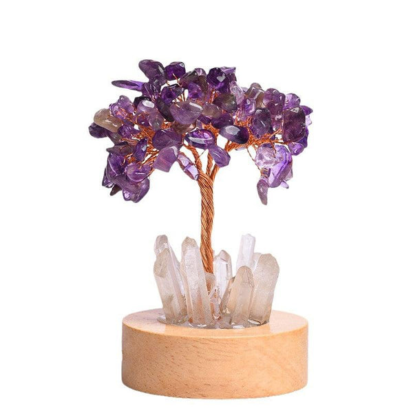 natural crystal bonsai tree night light with wooden base