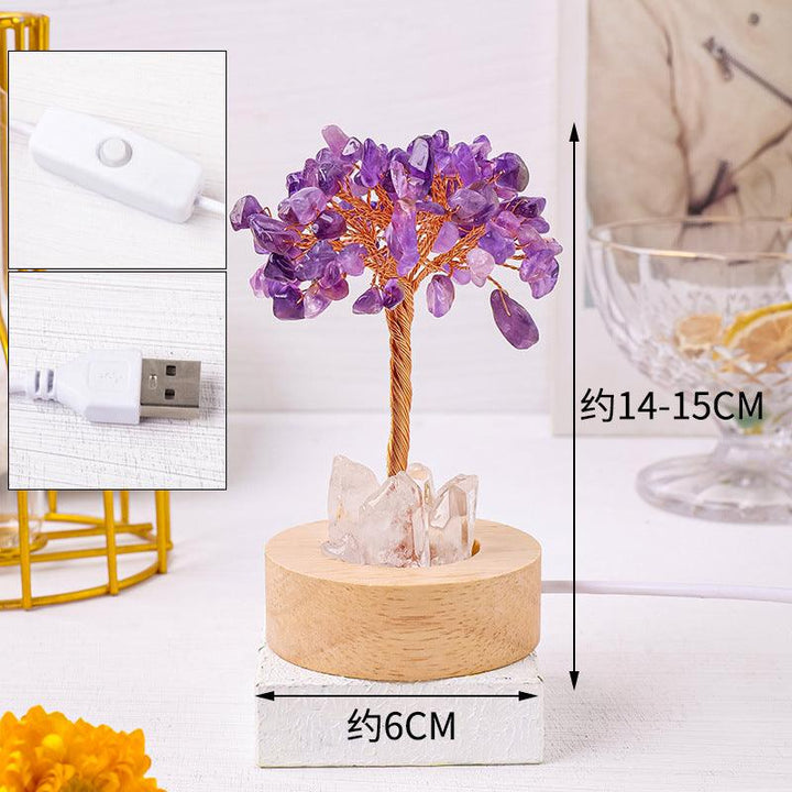 size of natural crystal bonsai tree night light with wooden base