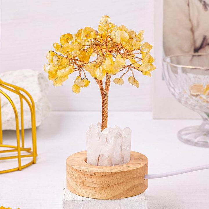 citrine crystal bonsai tree night light with wooden base