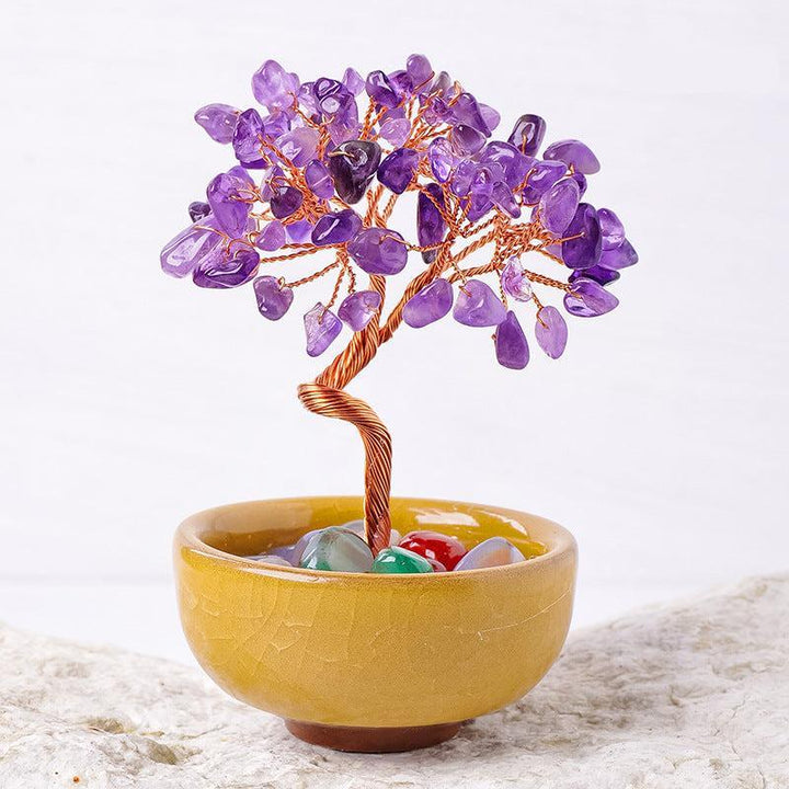 amethyst crystal bonsai tree with agate treasure bowl