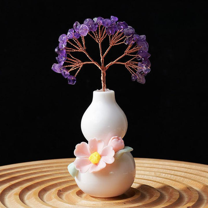 amethyst crystal bonsai tree with ceramic gourd base