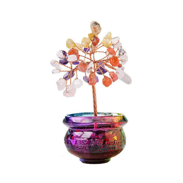 natural crystal bonsai tree with colorful treasure bowl base