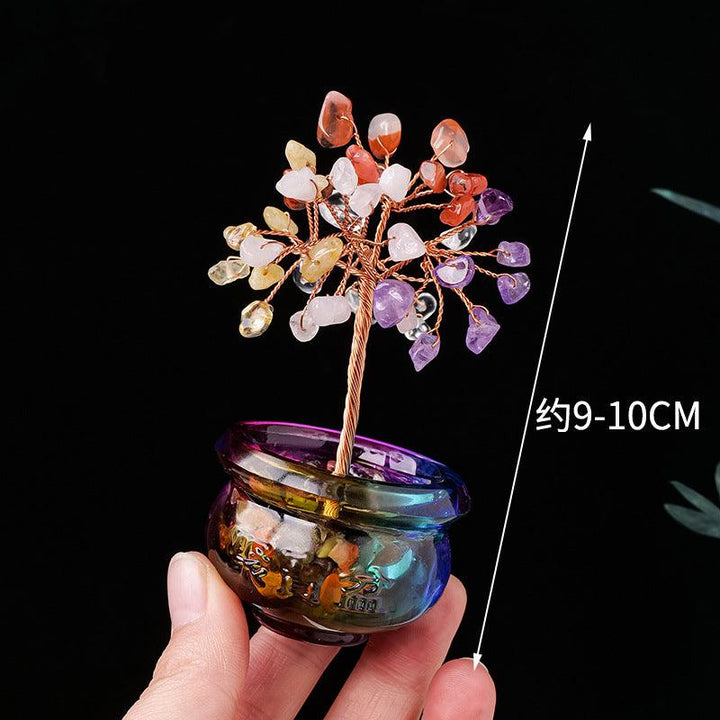 size of natural crystal bonsai tree with colorful treasure bowl base