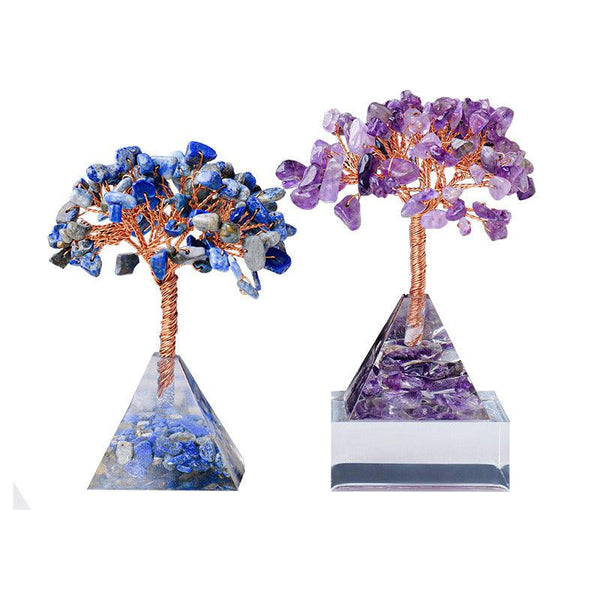 natural crystal bonsai tree with resin pyramid base