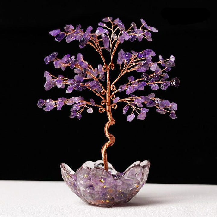 amethyst crystal bonsai tree with sakura bowl base