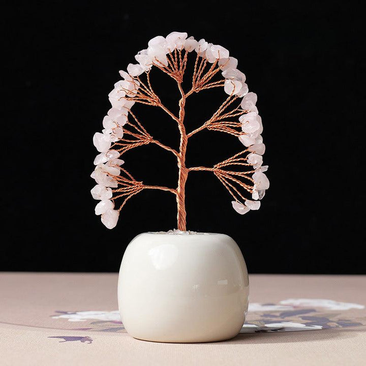 rose quartz crystal bonsai tree with vase base