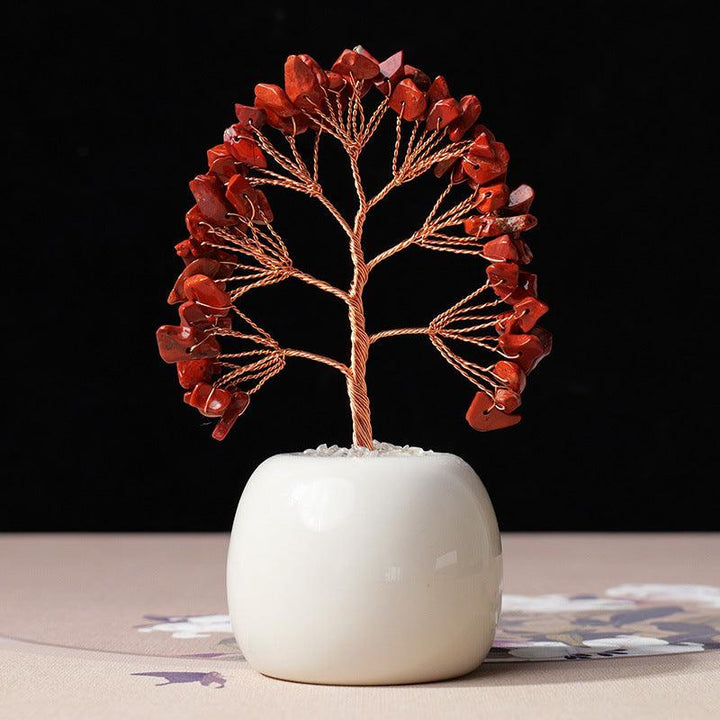 red agate crystal bonsai tree with vase base