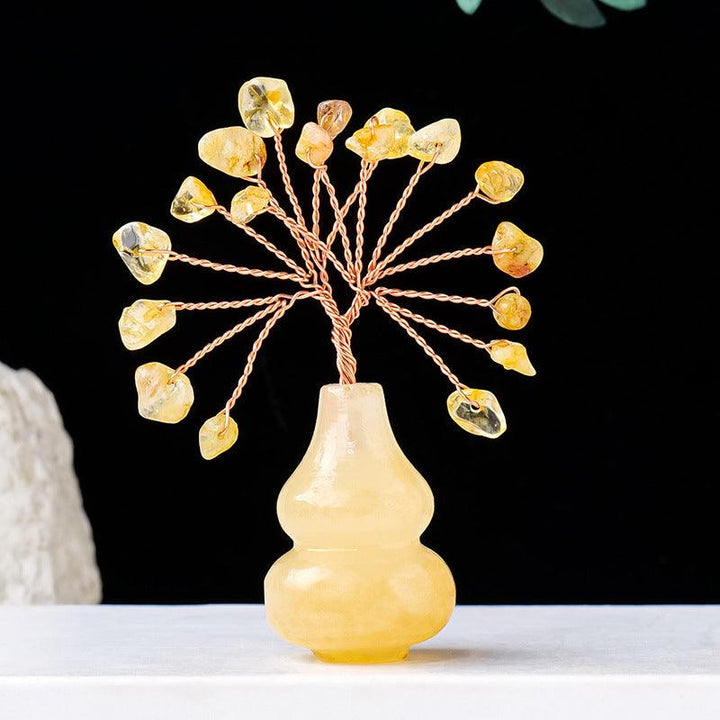 citrine crystal bonsai tree with yellow jade gourd base