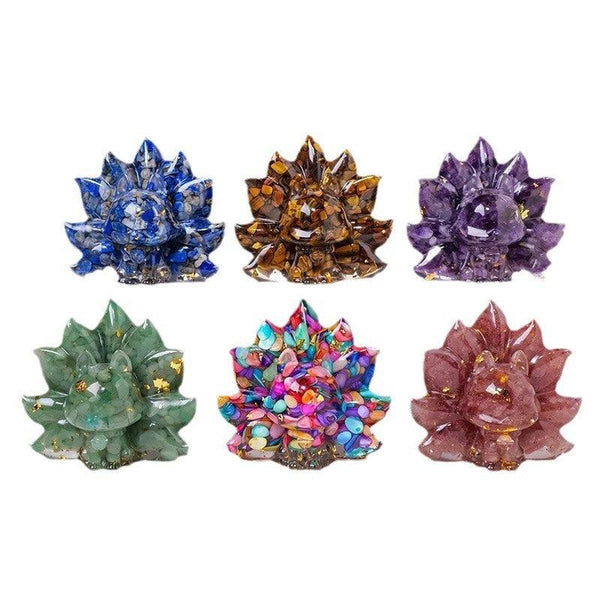 natural crystal chip resin nine tailed fox ornament