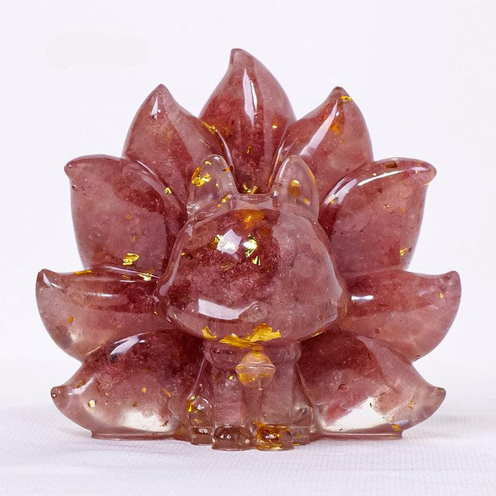 Strawberry Quartz crystal chip resin nine tailed fox ornament