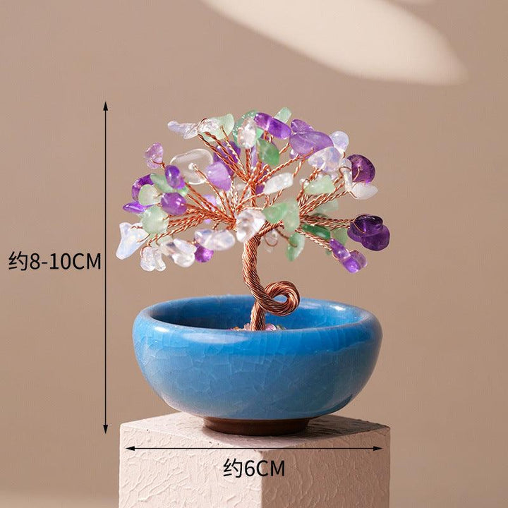 size of natural crystal chip tea cup base bonsai tree