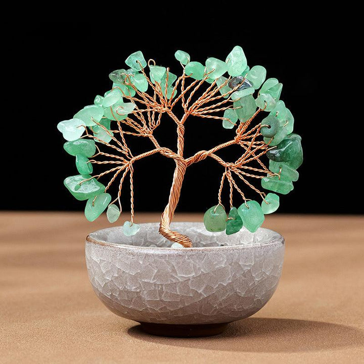 aventurine crystal chip tea cup base bonsai tree