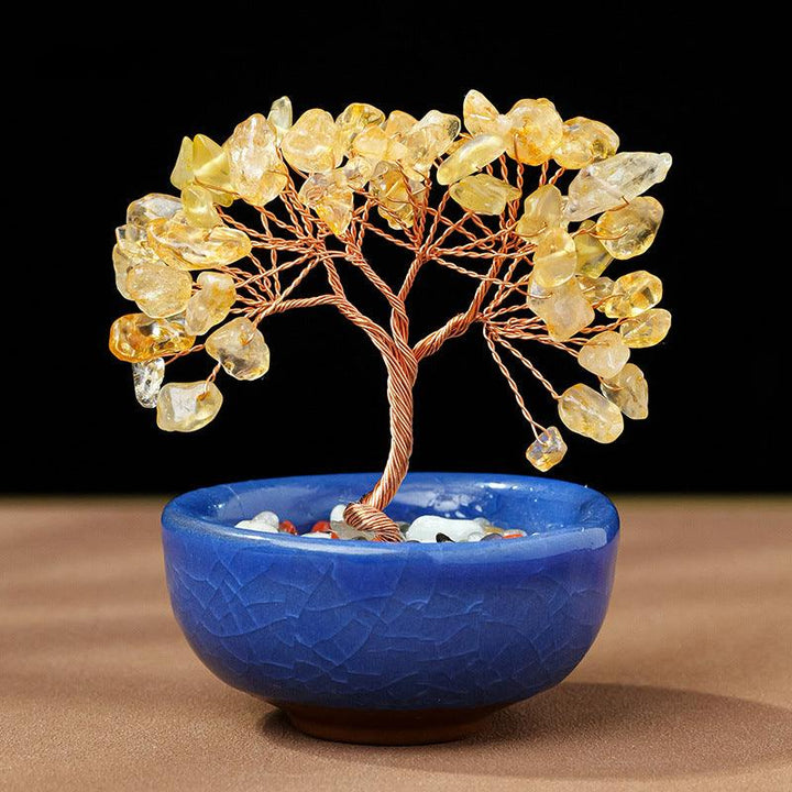 citrine crystal chip tea cup base bonsai tree