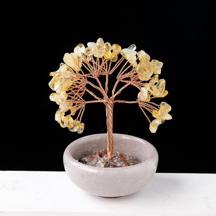 citrine crystal chip tea cup base bonsai tree