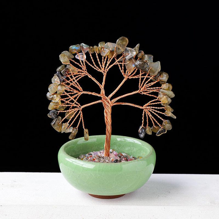 amazonite crystal chip tea cup base bonsai tree