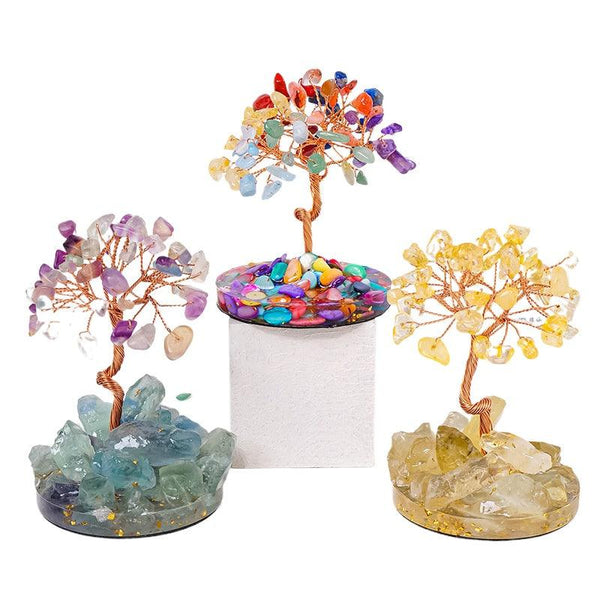 natural crystal gemstone tree with resin base