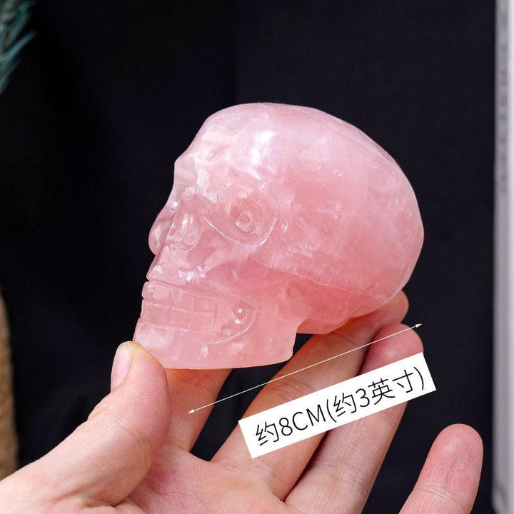 rose quartz crystal gothic skull sculpture ornament