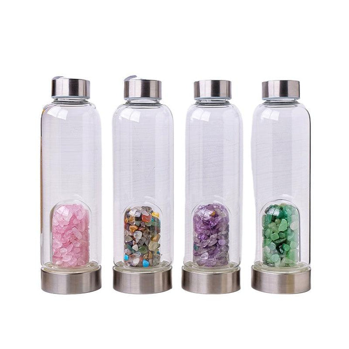 natural crystal healing energy glass water bottle