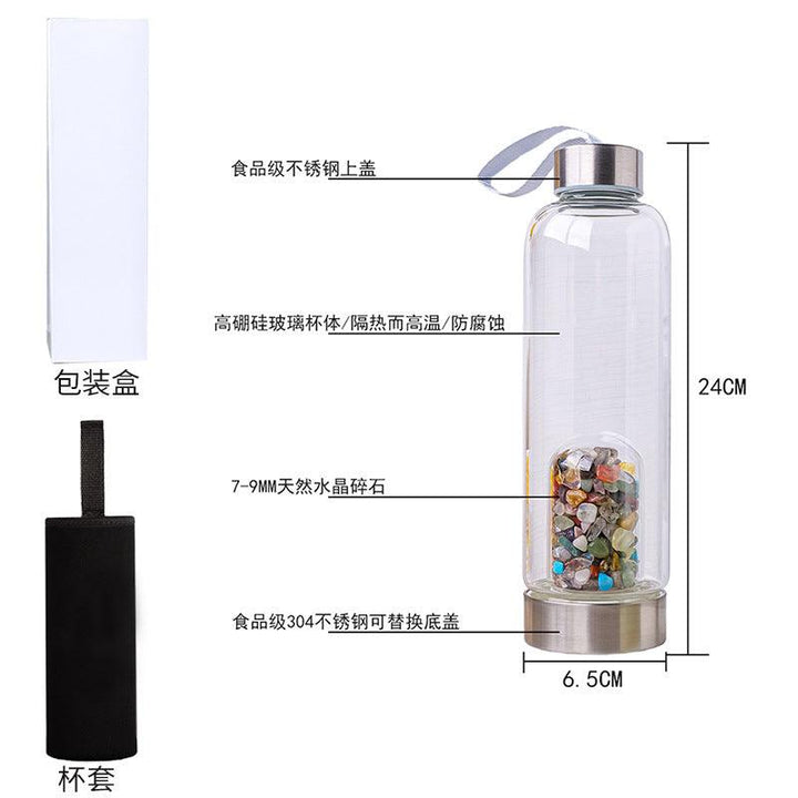 the package of natural crystal healing energy glass water bottle