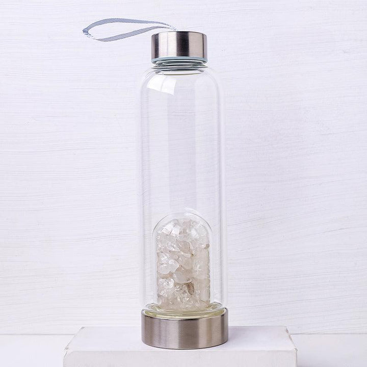 Clear Quartz crystal healing energy glass water bottle