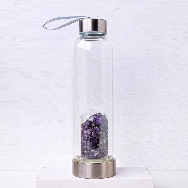 Dreamy Amethyst crystal healing energy glass water bottle