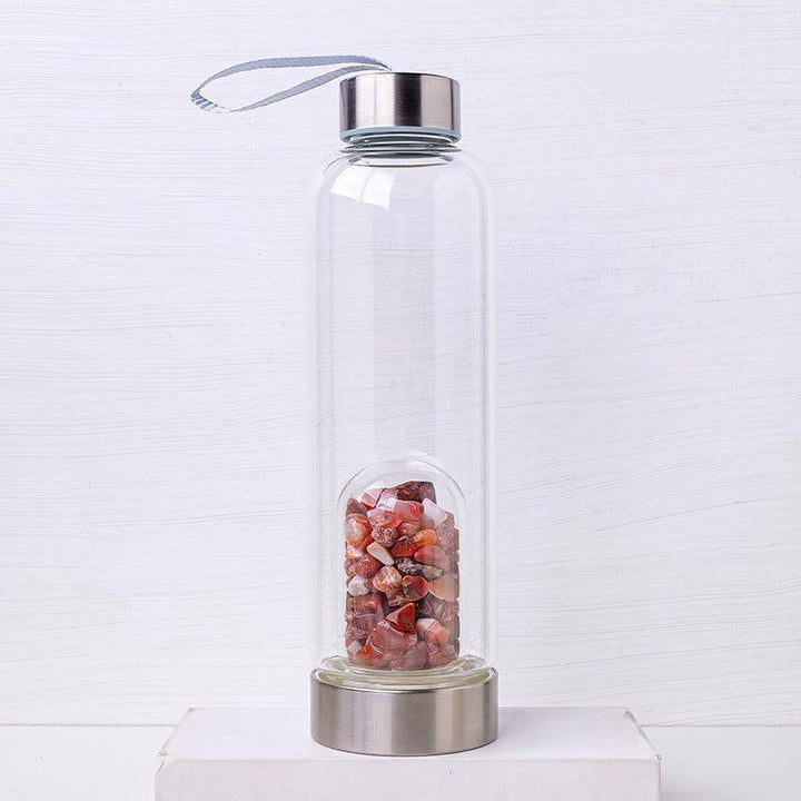 Red Agate crystal healing energy glass water bottle