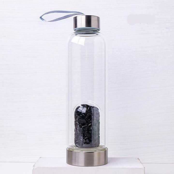 obsidian crystal healing energy glass water bottle