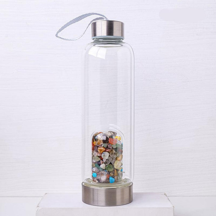 rainbow crystal healing energy glass water bottle