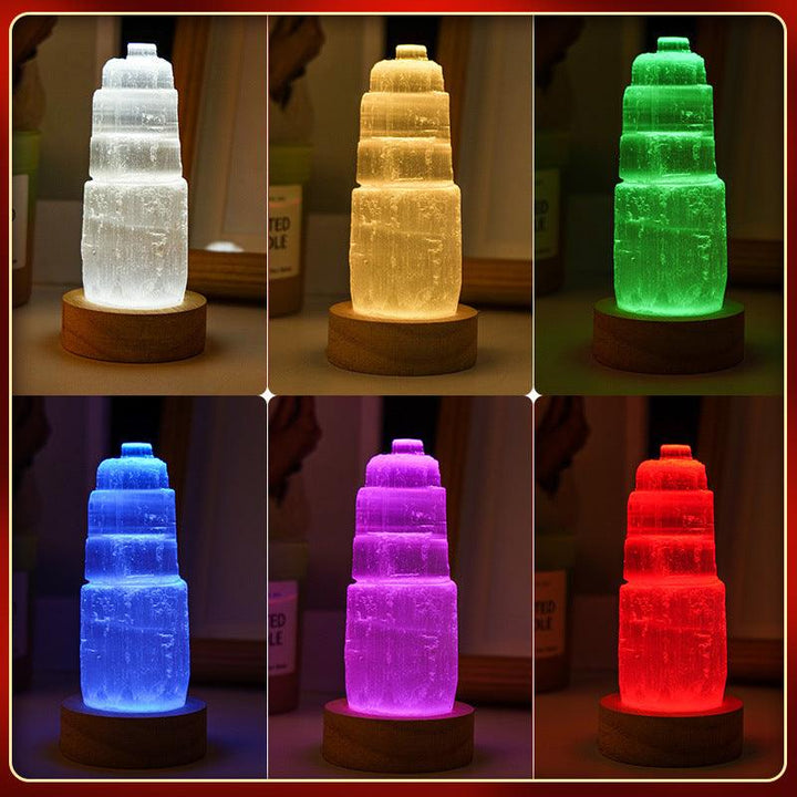 colorful natural crystal selenite tower with led night light