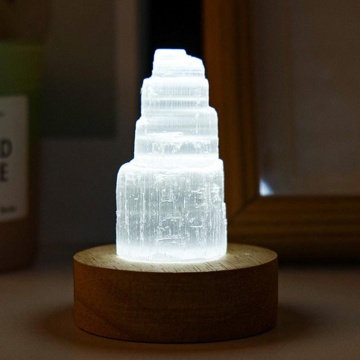 natural crystal selenite tower with led night light with 6.5cm led cold white