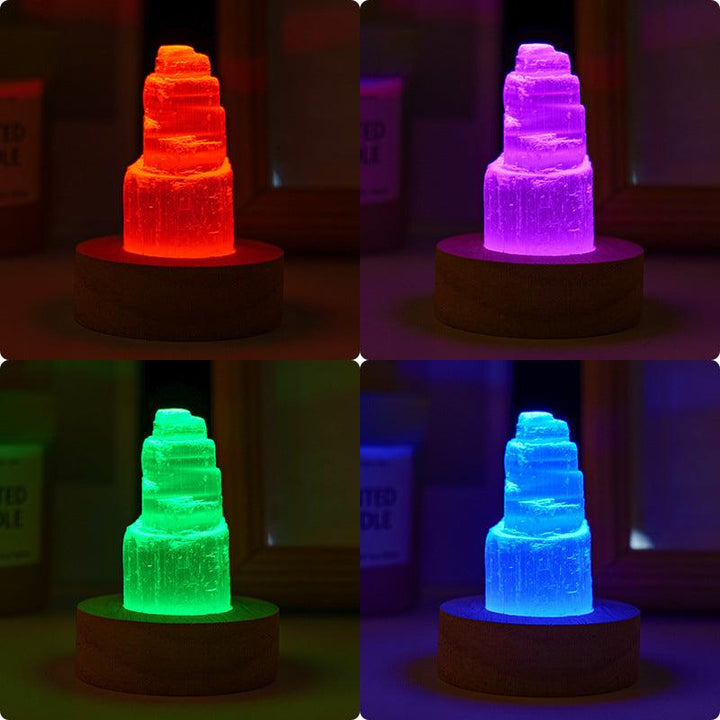 natural crystal selenite tower with led night light with 6.5cm led 3 colors change