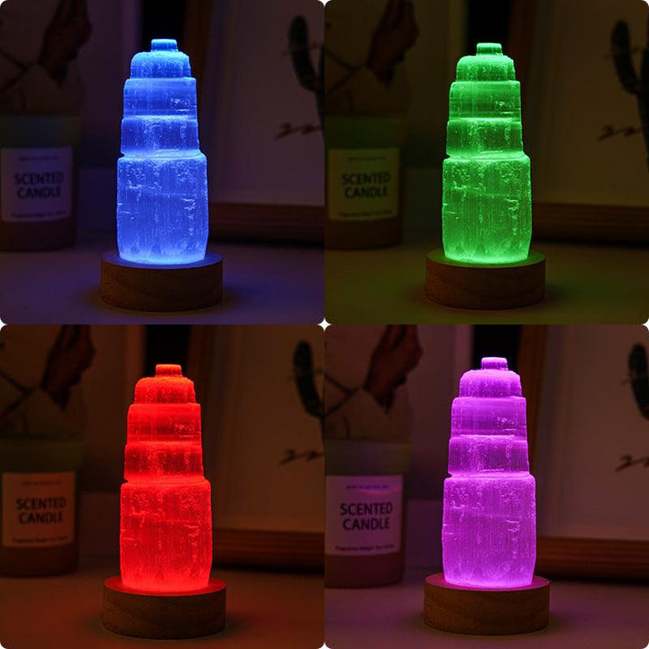 natural crystal selenite tower with led night light with 10cm led 3 colors change