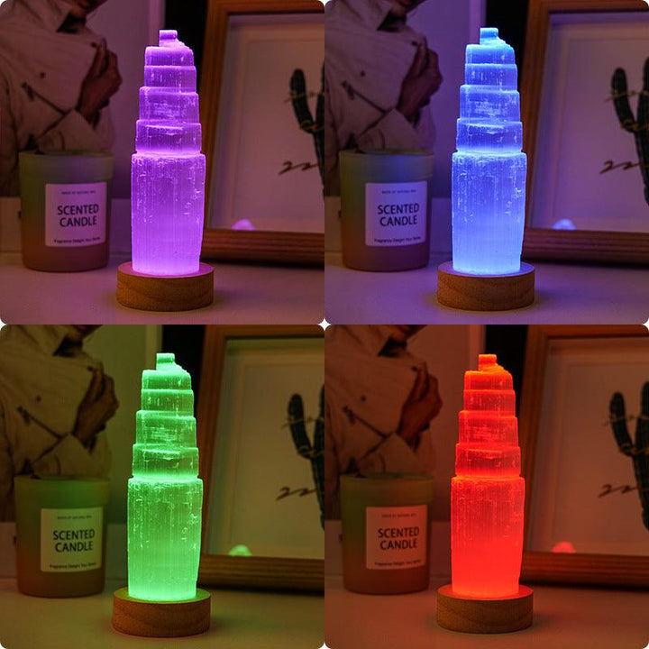 natural crystal selenite tower with led night light with 15cm led 3 colors change