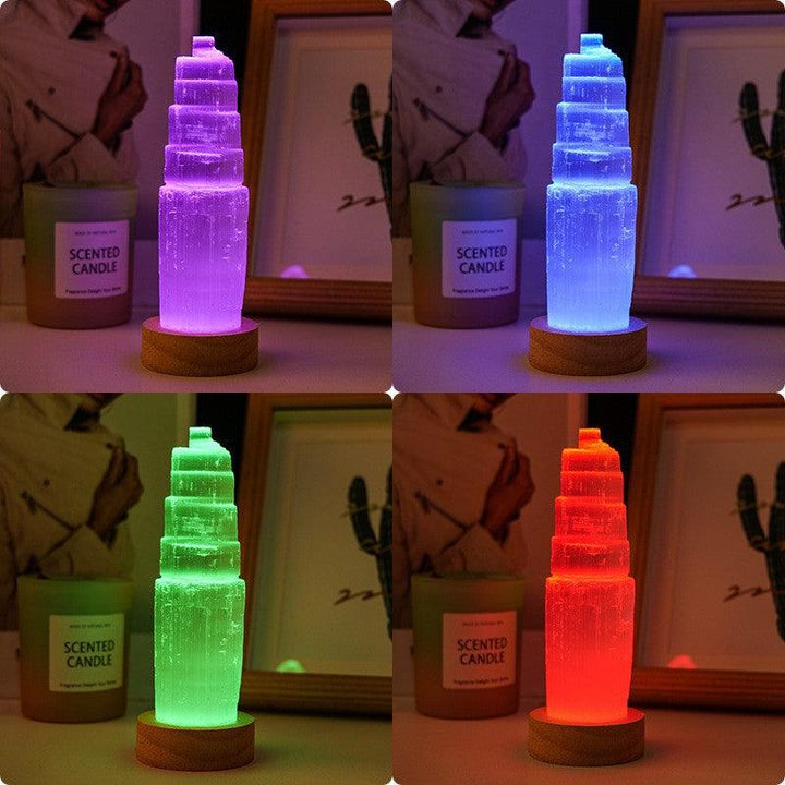 natural crystal selenite tower with led night light with 20cm led 3 colors change