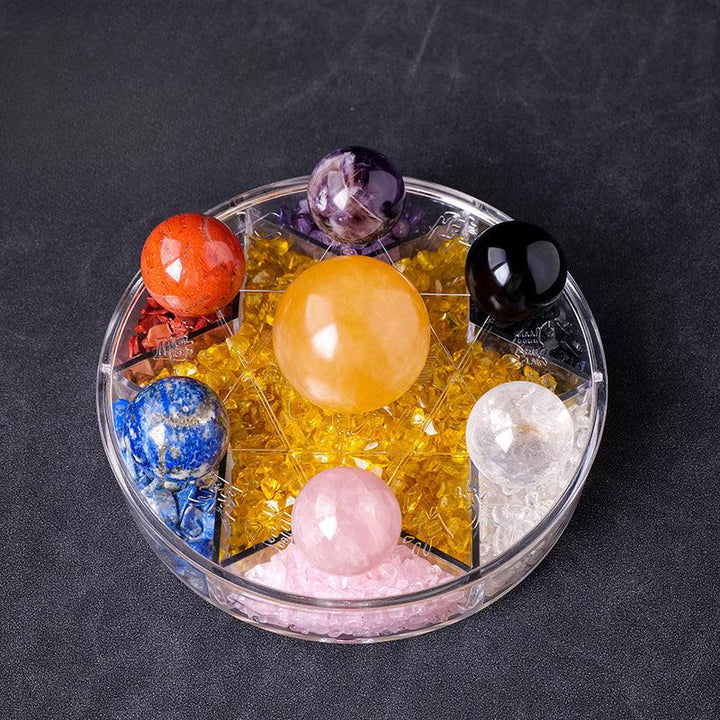 rainbow crystal sphere seven star array wealth bowl with crystal stones