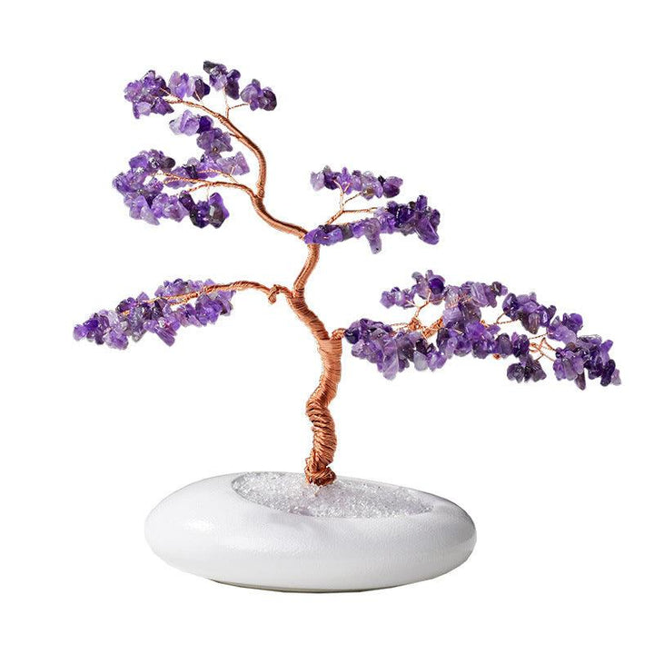 natural crystal wealth tree with welcome pine bonsai