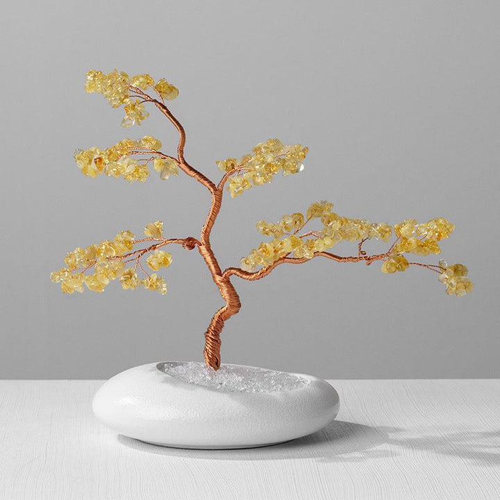 citrine crystal wealth tree with welcome pine bonsai