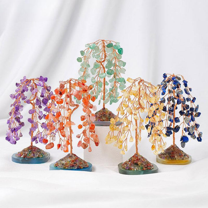 five natural gemstone willow shaped crystal bonsai tree