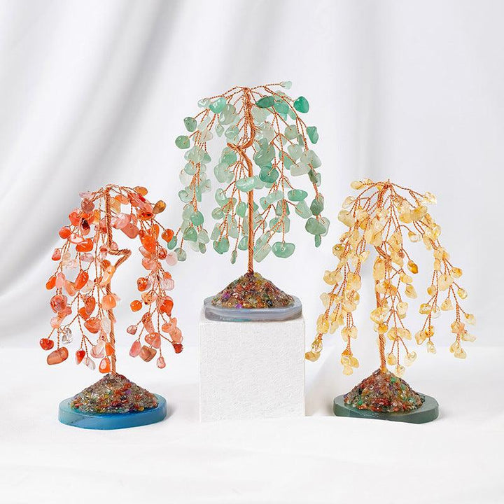 three natural gemstone willow shaped crystal bonsai tree