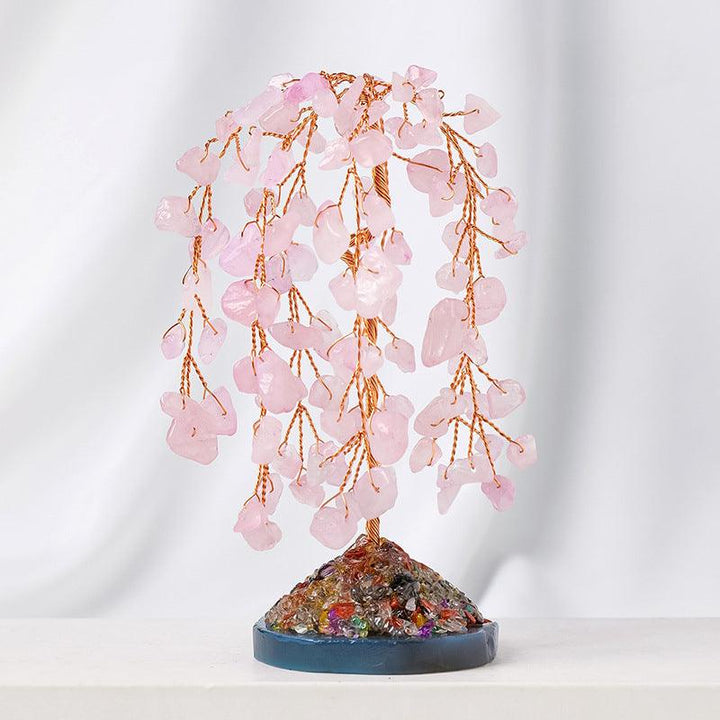 rose quartz gemstone willow shaped crystal bonsai tree