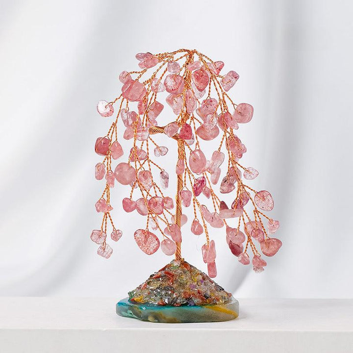 Strawberry Quartz gemstone willow shaped crystal bonsai tree