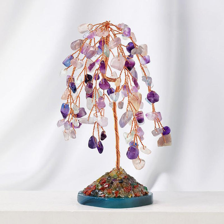 rainbow fluorite gemstone willow shaped crystal bonsai tree