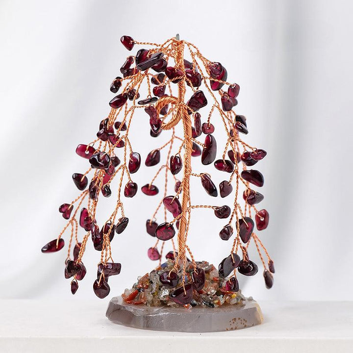 garnet gemstone willow shaped crystal bonsai tree