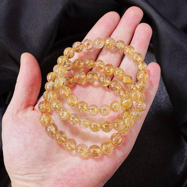 natural golden rutilated quartz beaded bracelet 10mm