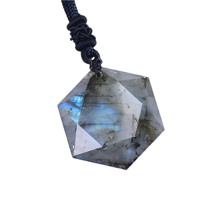 natural labradorite hexagonal crystal necklace pendant