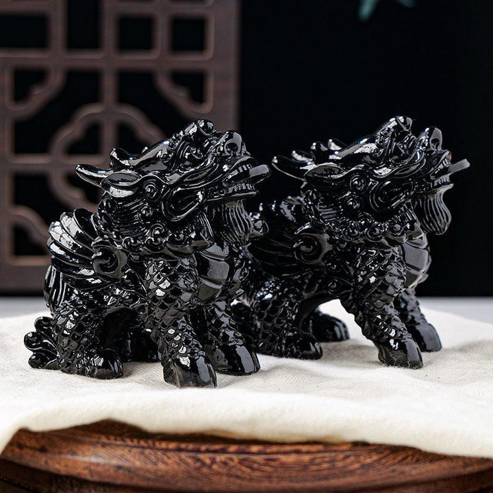 natural obsidian qilin feng shui sculpture ornament