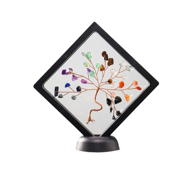 natural rainbow crystal bonsai tree with black frame