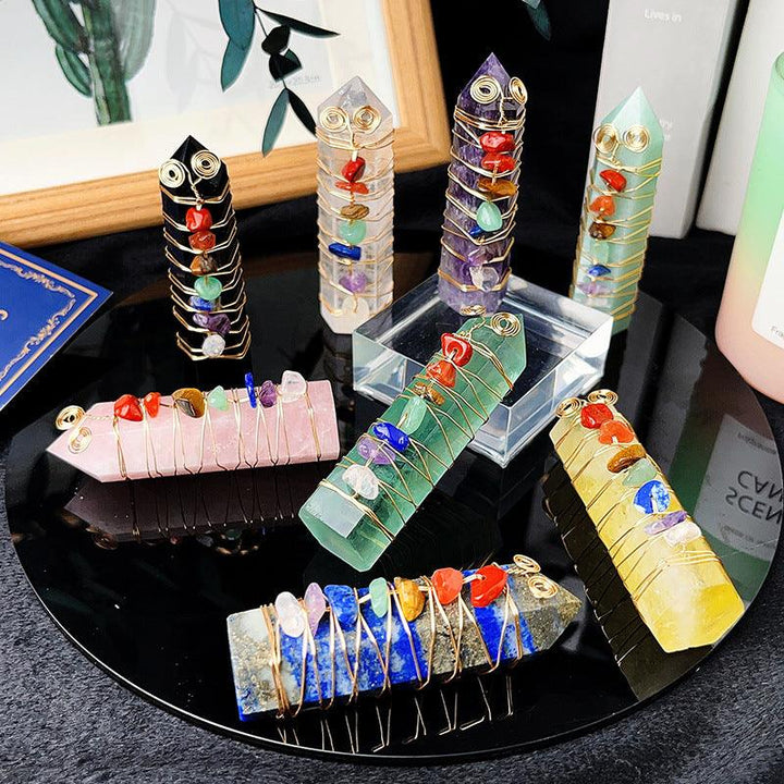 natural rainbow crystal stone tower on the table